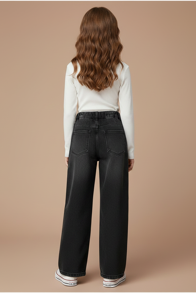 Pantalon Noir Ample Droit Décontracté Enfant Hiver - Jean - vue 2