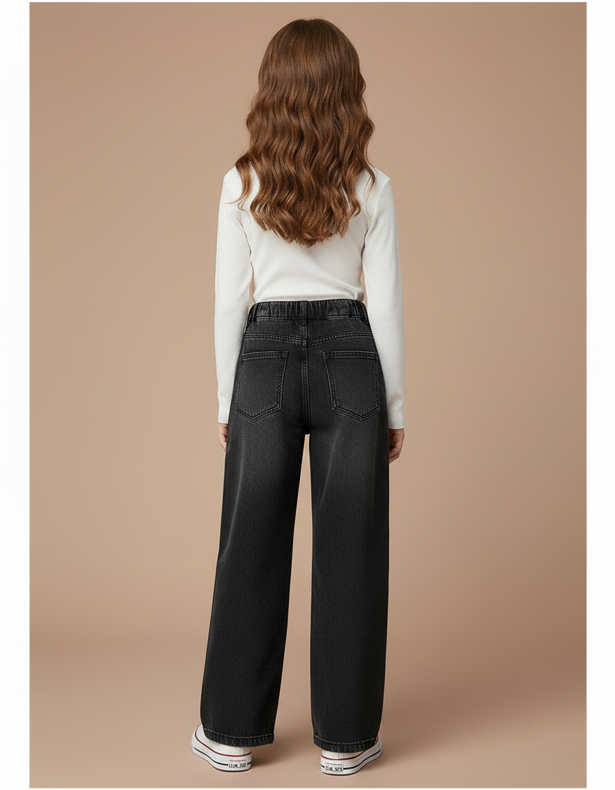Pantalon Noir Ample Droit Décontracté Enfant Hiver - Jean - vue 2
