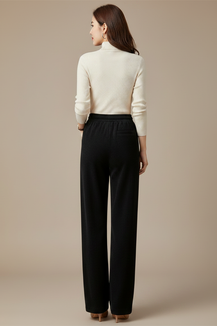 Pantalon Noir Côtelé Ample Décontracté Cordon Élastique - Cordé - vue 2