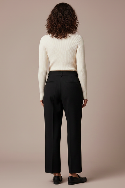 Pantalon Noir Droit Taille Haute Plissé Fluide - Gabardine - vue 2