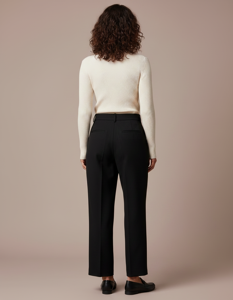 Pantalon Noir Droit Taille Haute Plissé Fluide - Gabardine - vue 2