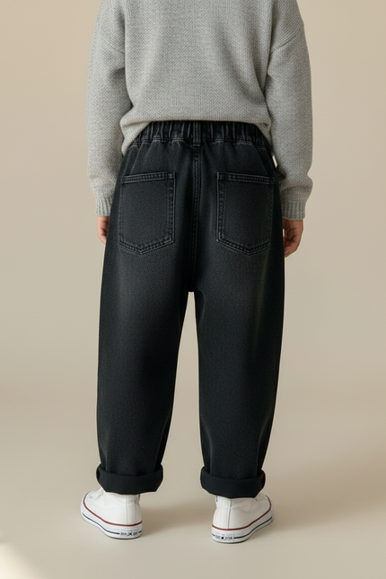 Pantalon Noir Denim Ample Enfant Décontracté Élastique - Jean - vue 2