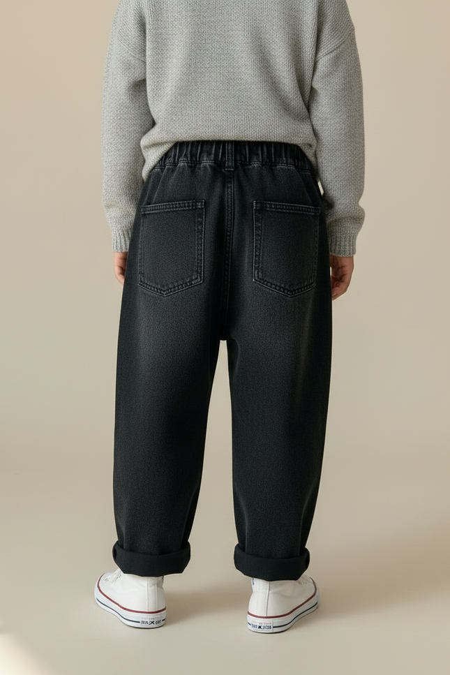 Pantalon Noir Denim Ample Enfant Décontracté Élastique - Jean - vue 2