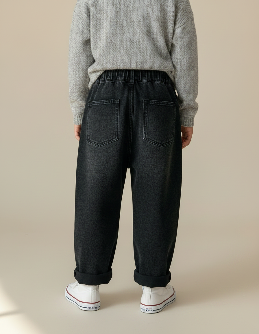 Pantalon Noir Denim Ample Enfant Décontracté Élastique - Jean - vue 2