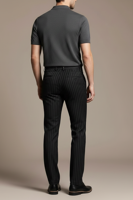 Pantalon Noir Rayé Homme Slim Élégant Formel - Gabardine - vue 2