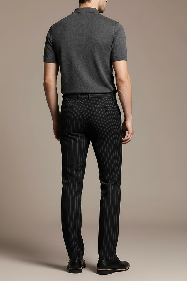 Pantalon Noir Rayé Homme Slim Élégant Formel - Gabardine - vue 2
