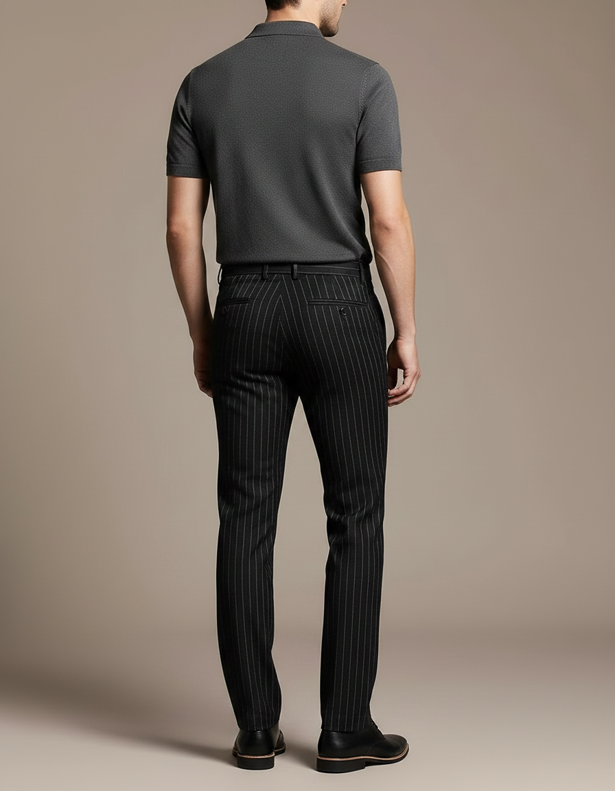 Pantalon Noir Rayé Homme Slim Élégant Formel - Gabardine - vue 2