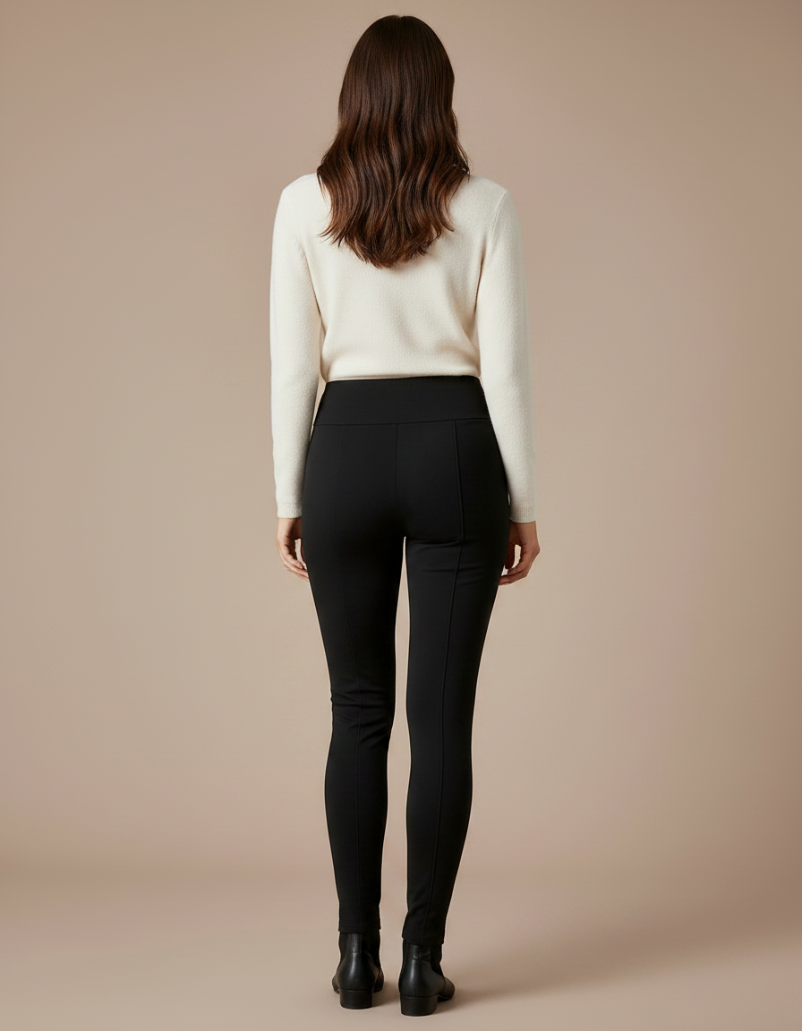 Pantalon Noir Taille Haute Slim Élastique Femme - Polyester - vue 2