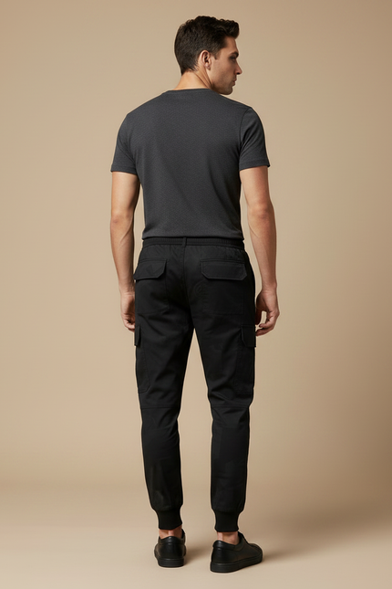 Pantalon Noir Cargo Homme, Jogger, Motif Ton-sur-ton, Sportif - Polyester - vue 2