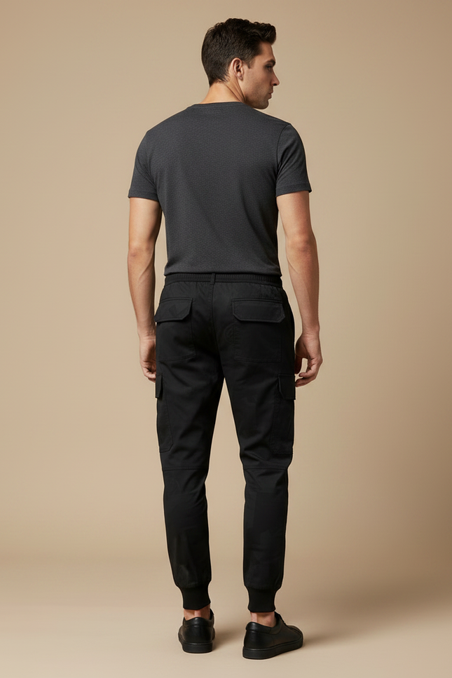 Pantalon Noir Cargo Homme, Jogger, Motif Ton-sur-ton, Sportif - Polyester - vue 2