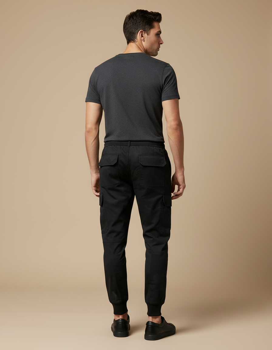Pantalon Noir Cargo Homme, Jogger, Motif Ton-sur-ton, Sportif - Polyester - vue 2