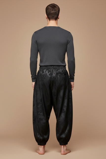 Pantalon Kung Fu Noir - Satin - vue 2