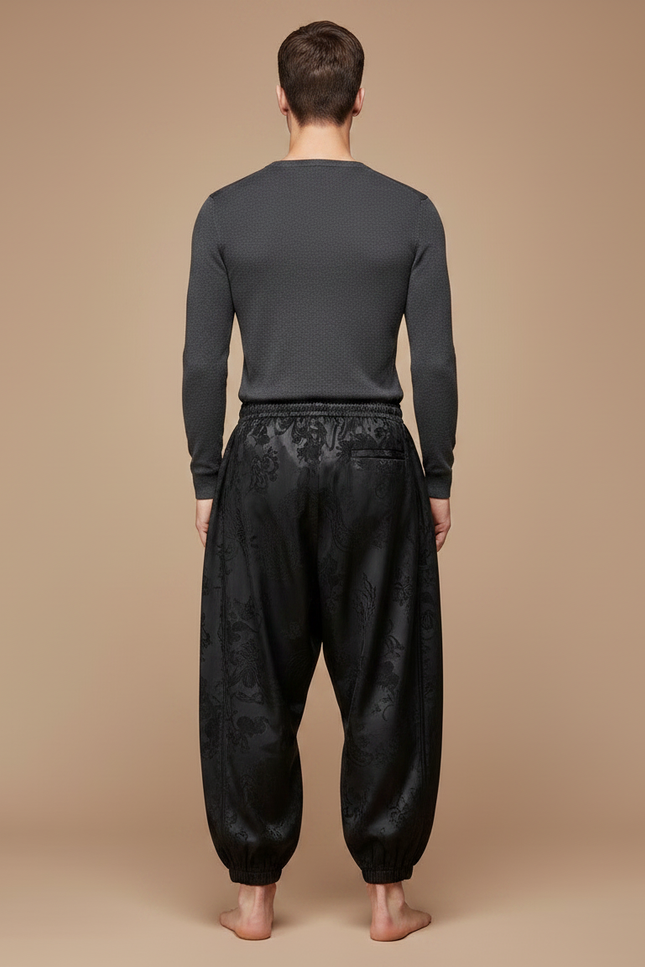 Pantalon Kung Fu Noir - Satin - vue 2