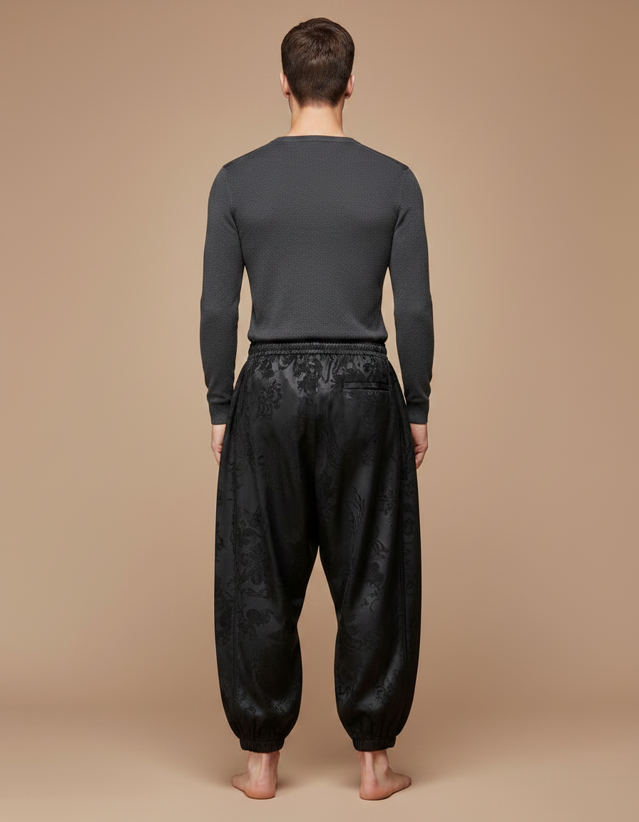 Pantalon Kung Fu Noir - Satin - vue 2