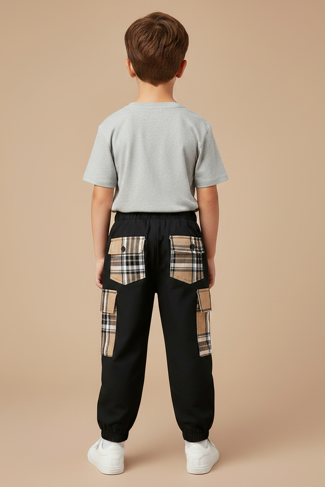 Pantalon Noir Cargo Écossais Garçon Décontracté - Toile - vue 2