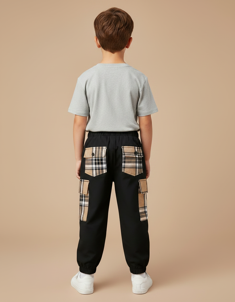 Pantalon Noir Cargo Écossais Garçon Décontracté - Toile - vue 2