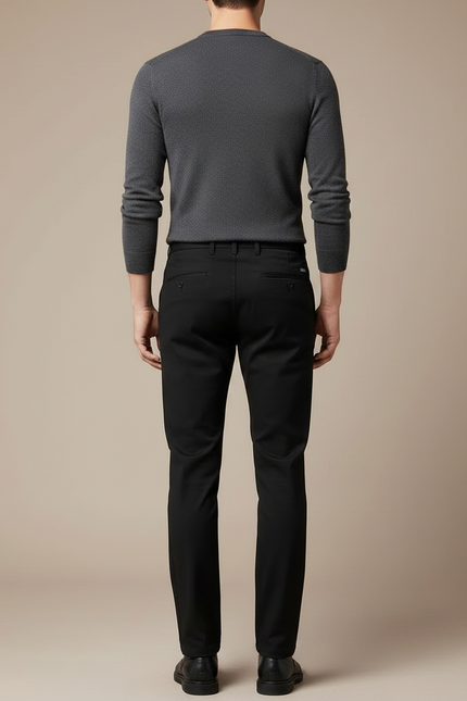 Pantalon Noir Business Slim Élégant Hiver Chaud - Gabardine - vue 2