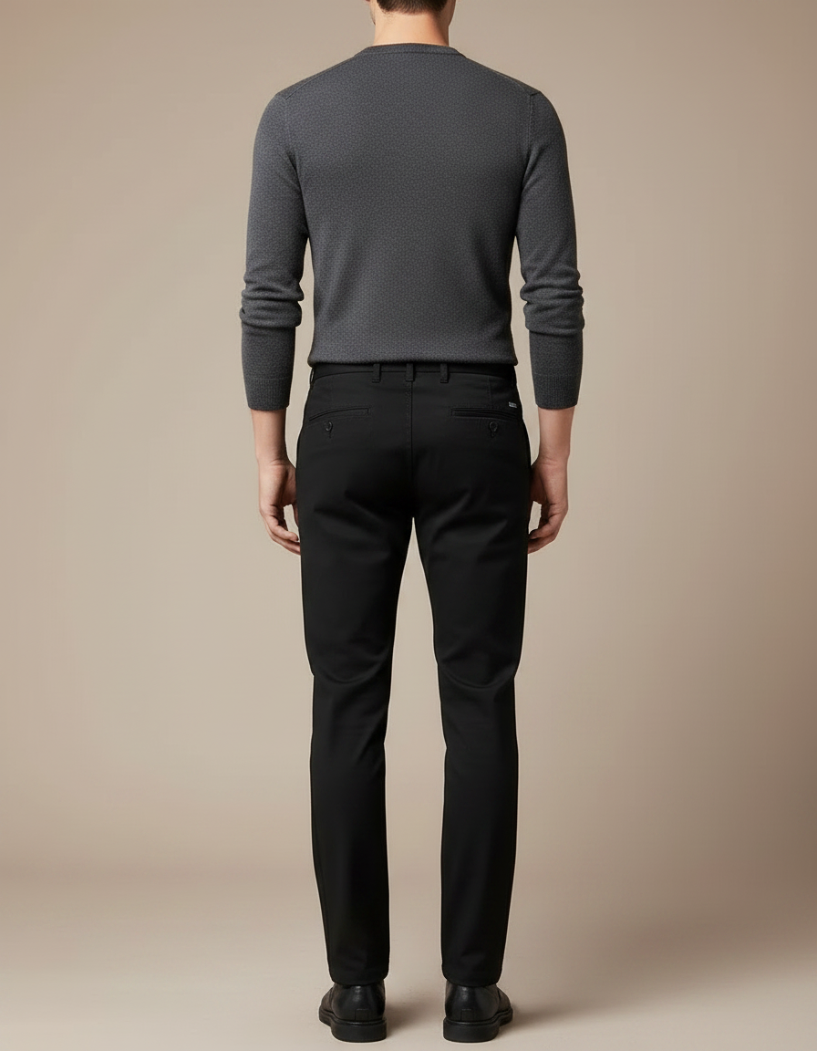 Pantalon Noir Business Slim Élégant Hiver Chaud - Gabardine - vue 2