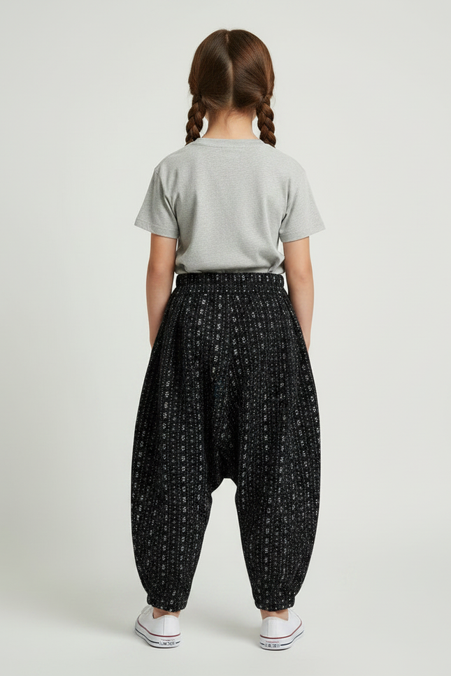 Pantalon Noir Harem Imprimé Floral Confortable Fille - Viscose - vue 2