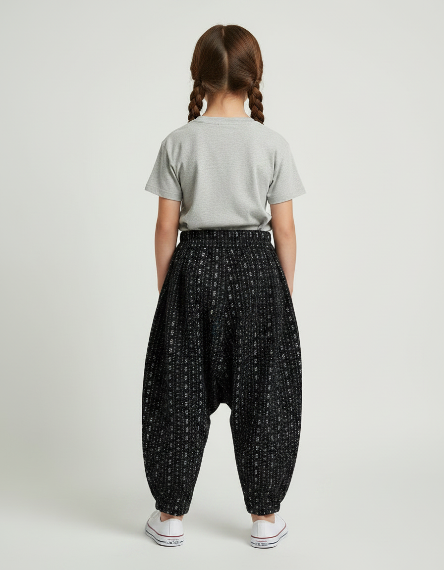 Pantalon Noir Harem Imprimé Floral Confortable Fille - Viscose - vue 2