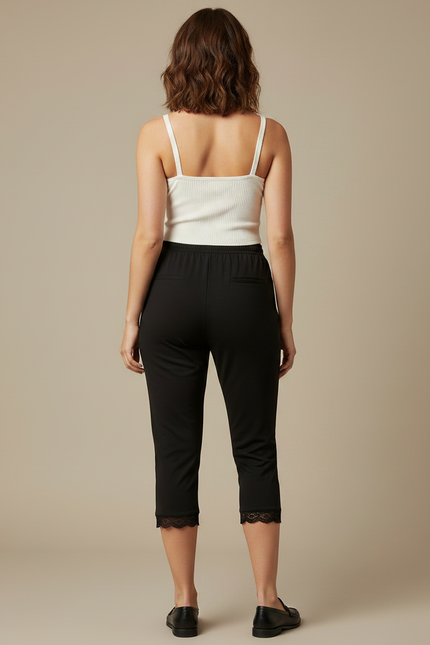 Pantalon Noir Capri Dentelle Confortable Slim-Fit Quotidien - Viscose - vue 2