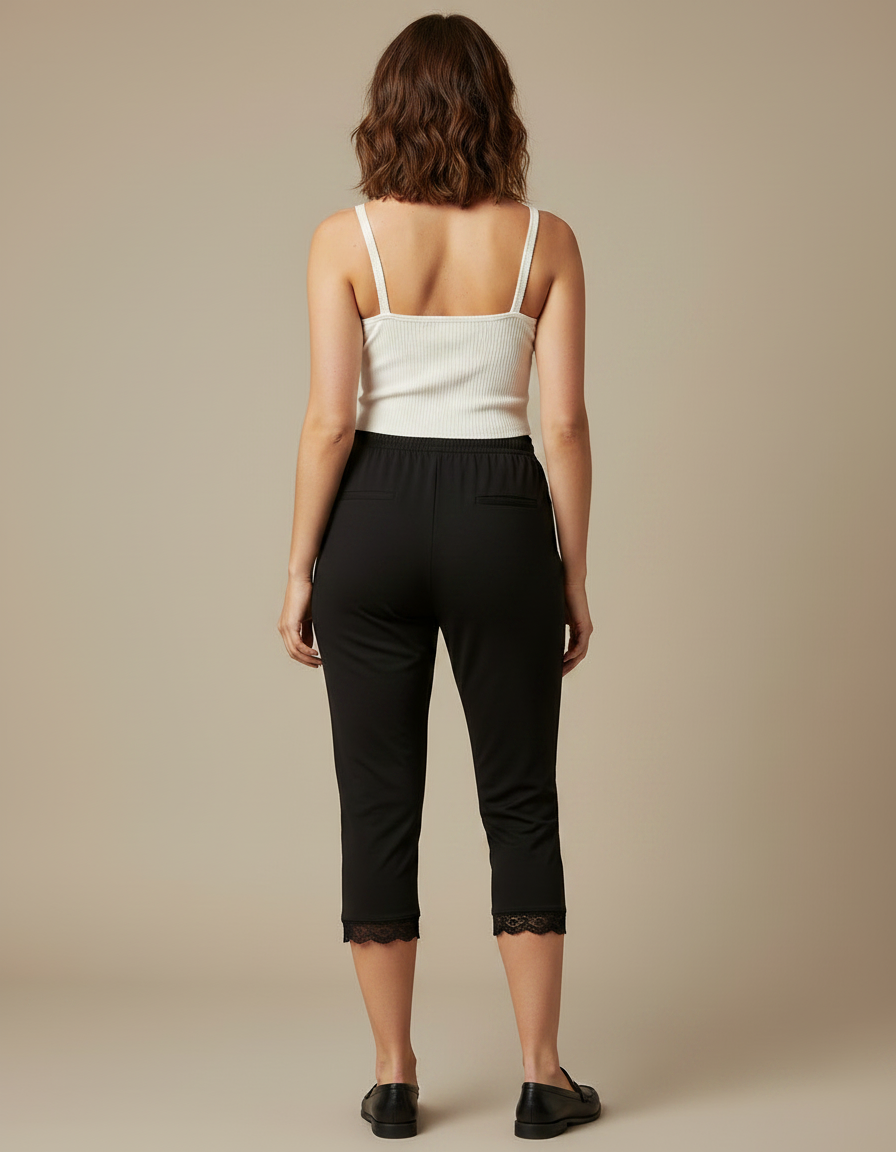 Pantalon Noir Capri Dentelle Confortable Slim-Fit Quotidien - Viscose - vue 2