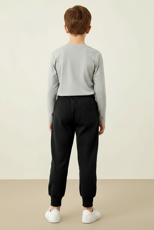 Pantalon Noir Enfant Ample Décontracté Molleton Hiver - vue 2