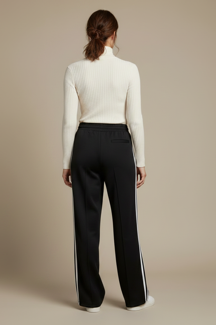 Pantalon Noir Large Rayures Blanches Décontracté Sportif - Polyester - vue 2