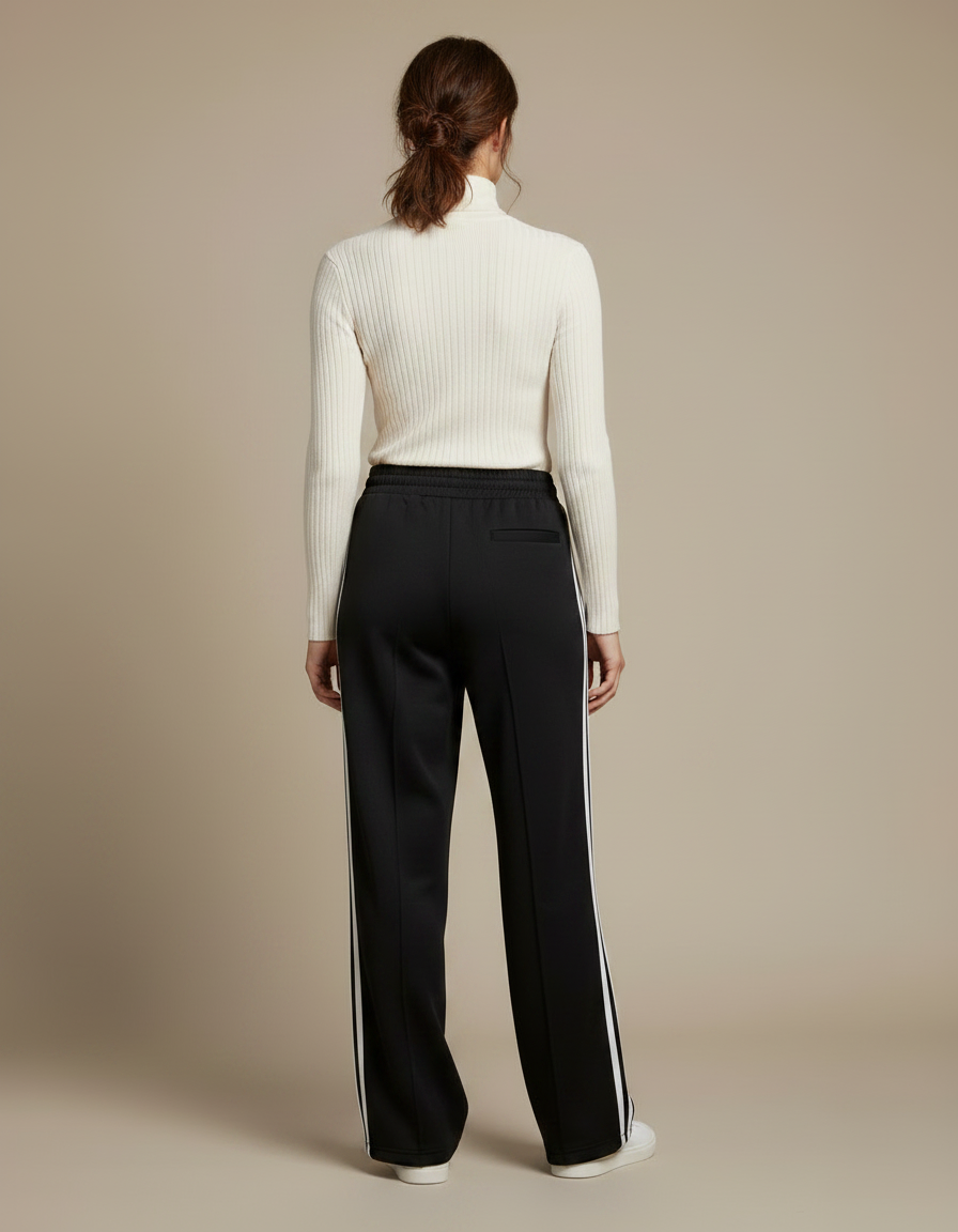 Pantalon Noir Large Rayures Blanches Décontracté Sportif - Polyester - vue 2
