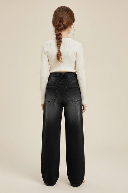 Pantalon Noir Ample Denim Vintage Fille Décontracté - Jean - vue 2