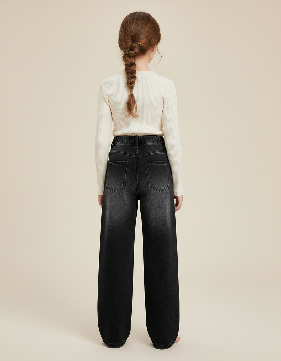 Pantalon Noir Ample Denim Vintage Fille Décontracté - Jean - vue 2