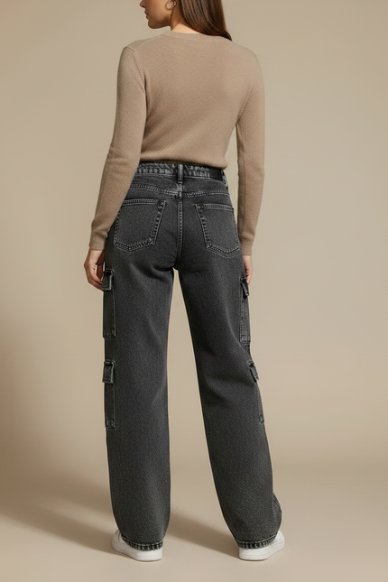 Pantalon Cargo Noir Femme - Gris Jean - vue 2