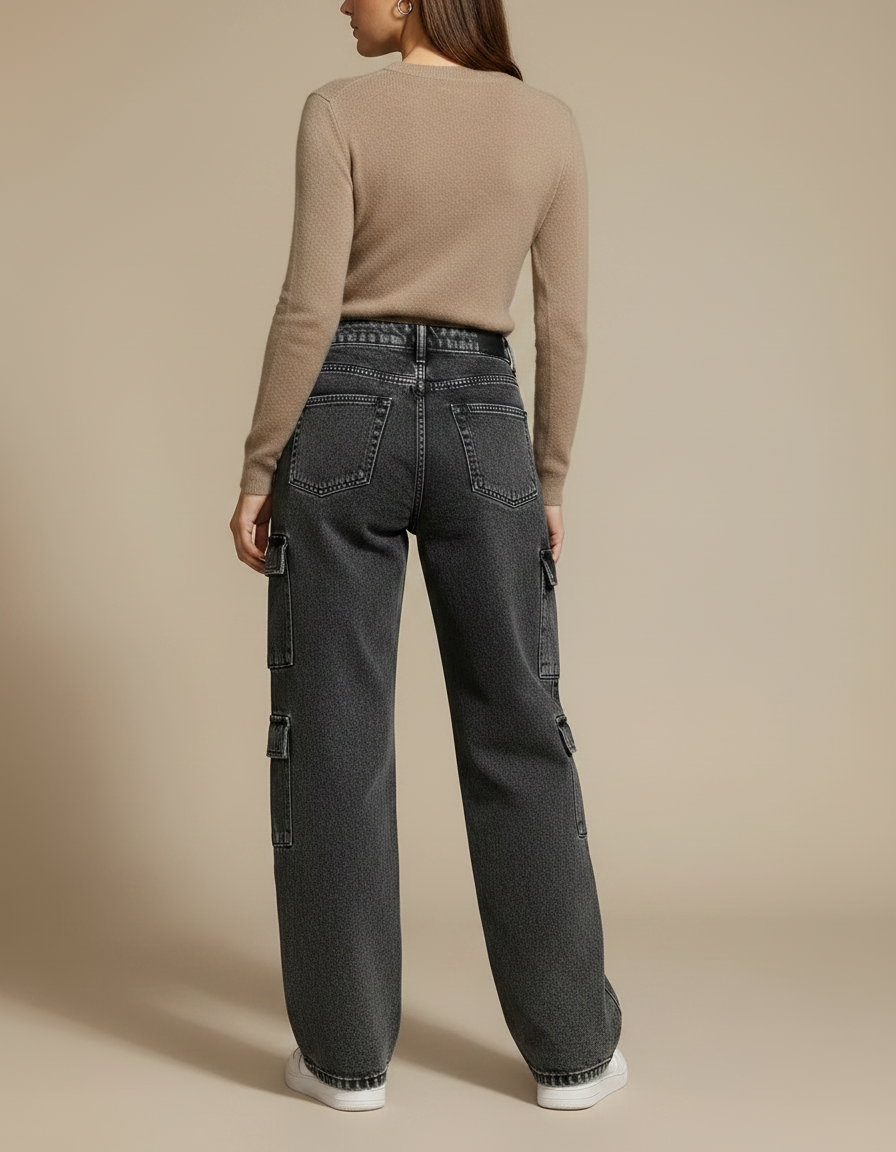 Pantalon Cargo Noir Femme - Gris Jean - vue 2