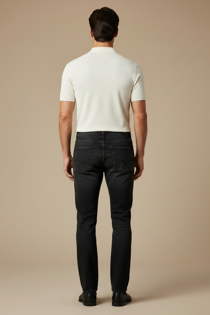 Pantalon Noir Jean Coupe Droite Homme Décontracté - vue 2