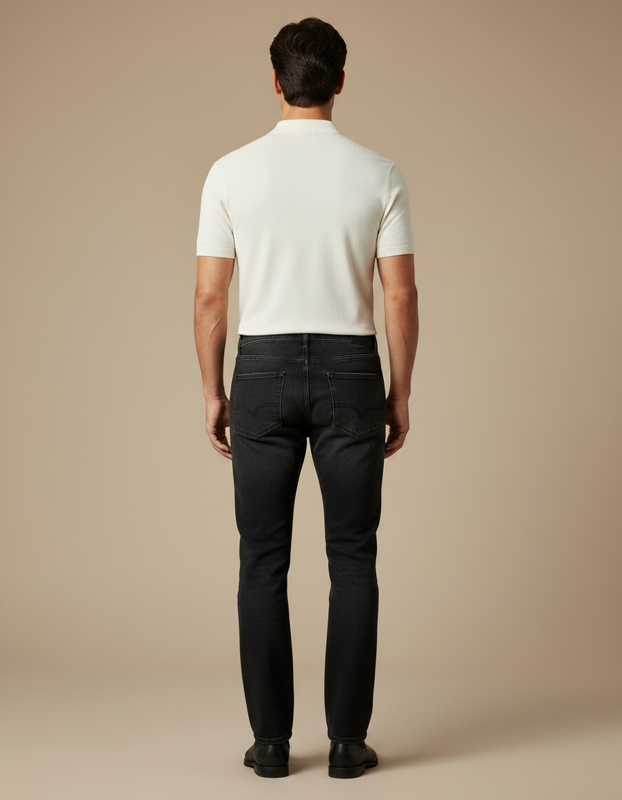 Pantalon Noir Jean Coupe Droite Homme Décontracté - vue 2