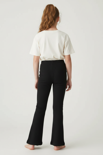 Pantalon Noir Côtelé Évasé Slim Fille Confortable - Maille - vue 2