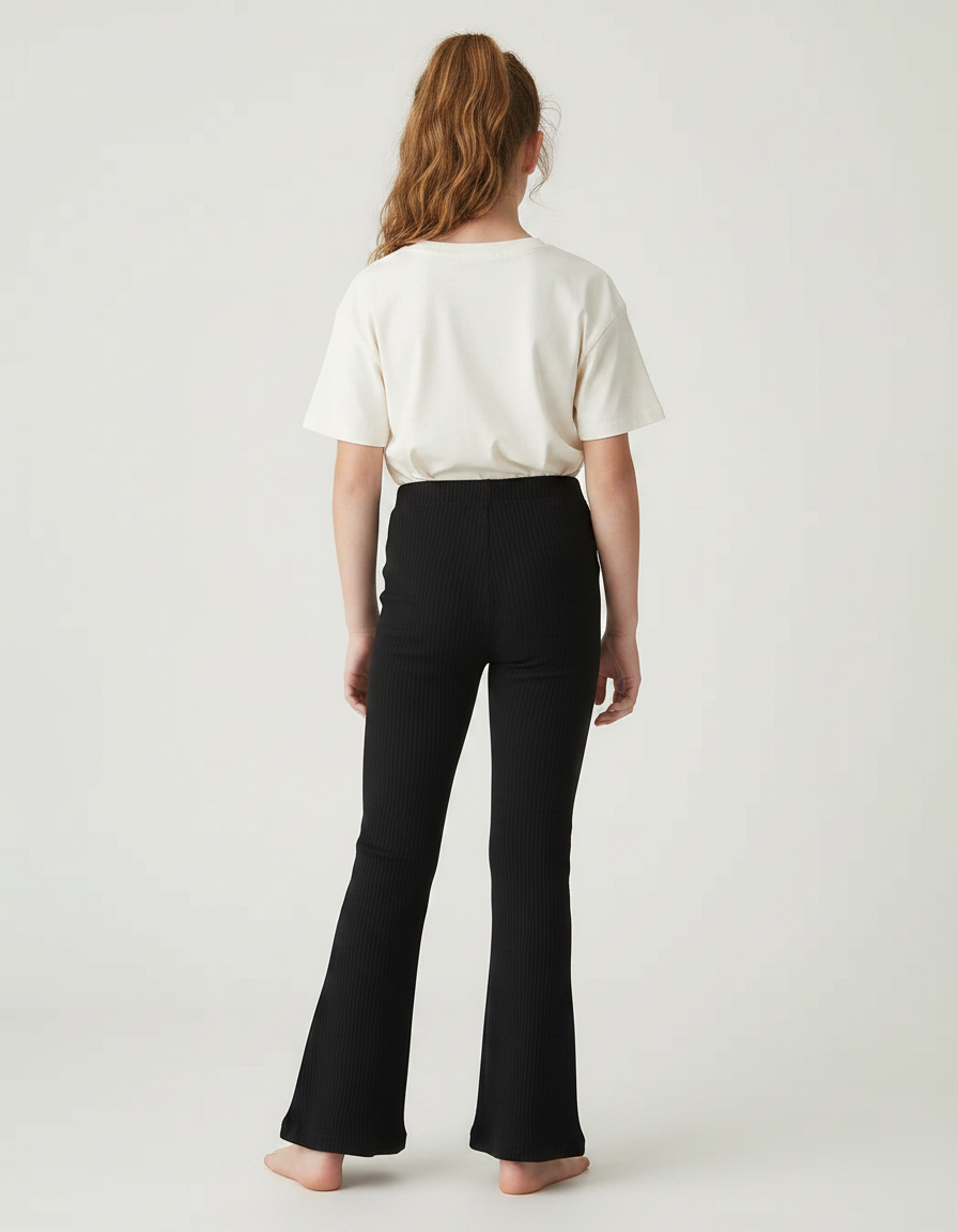Pantalon Noir Côtelé Évasé Slim Fille Confortable - Maille - vue 2
