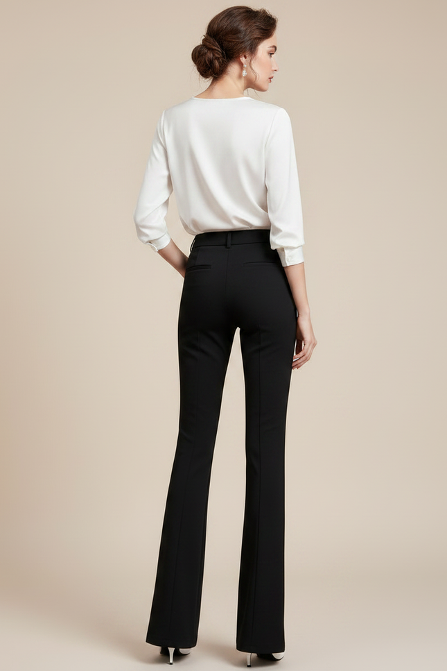 Pantalon Noir Évasé Fendu Étoiles Élégant Femme - Polyester - vue 2