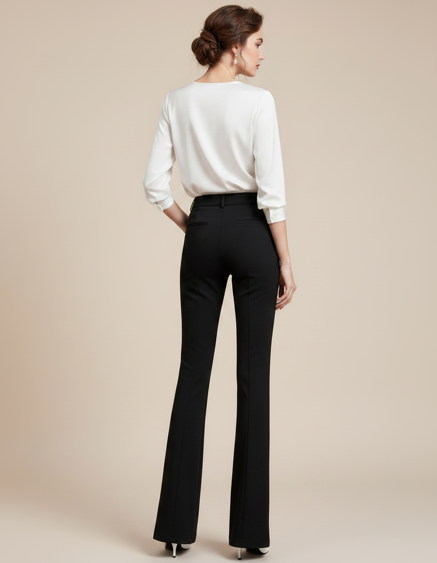 Pantalon Noir Évasé Fendu Étoiles Élégant Femme - Polyester - vue 2