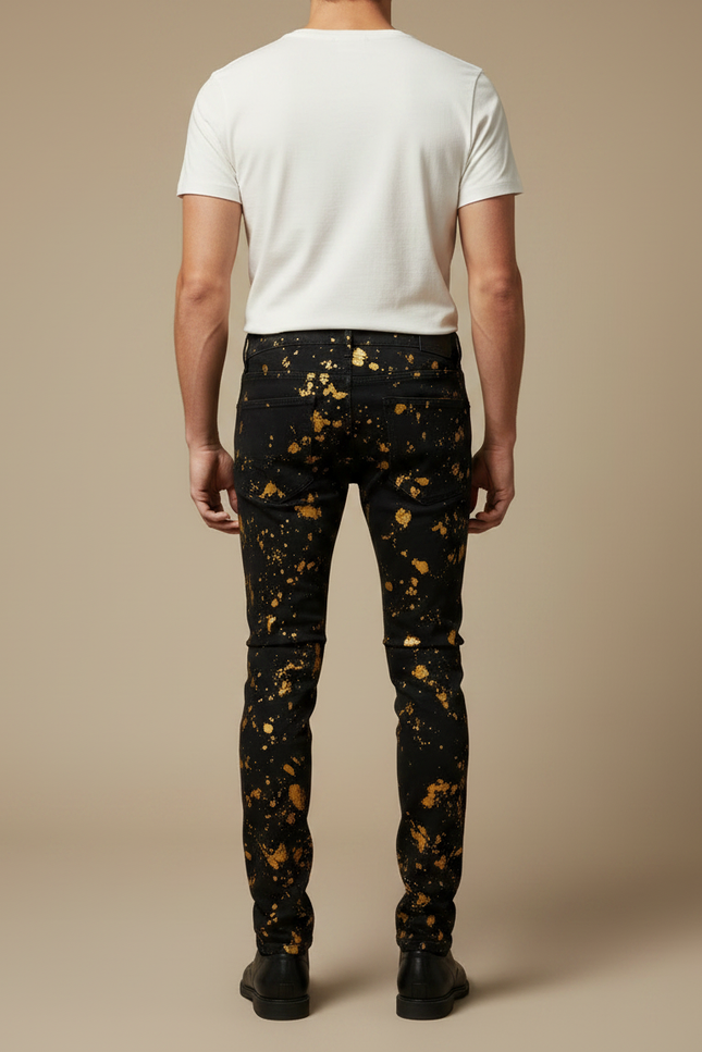 Pantalon Noir Slim Graffiti Doré Homme Tendance - Jean - vue 2