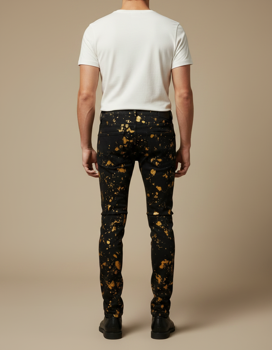 Pantalon Noir Slim Graffiti Doré Homme Tendance - Jean - vue 2