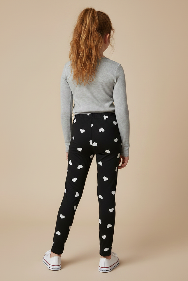 Pantalon Noir Cœurs Blancs Extensible Fille - Maille - vue 2