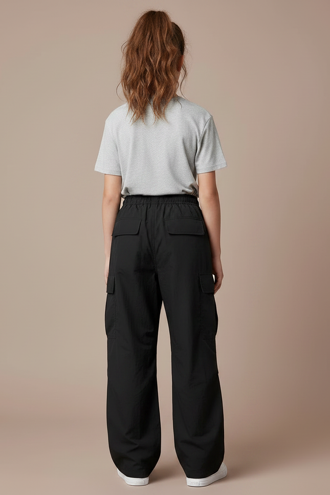 Pantalon Noir Cargo Ample Fille Décontracté Léger - Polyester - vue 2