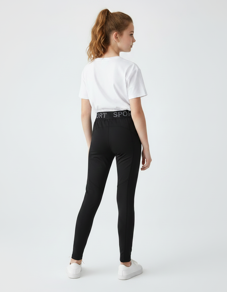 Pantalon Noir Sport Fille Élastique Confortable - Polyester - vue 2