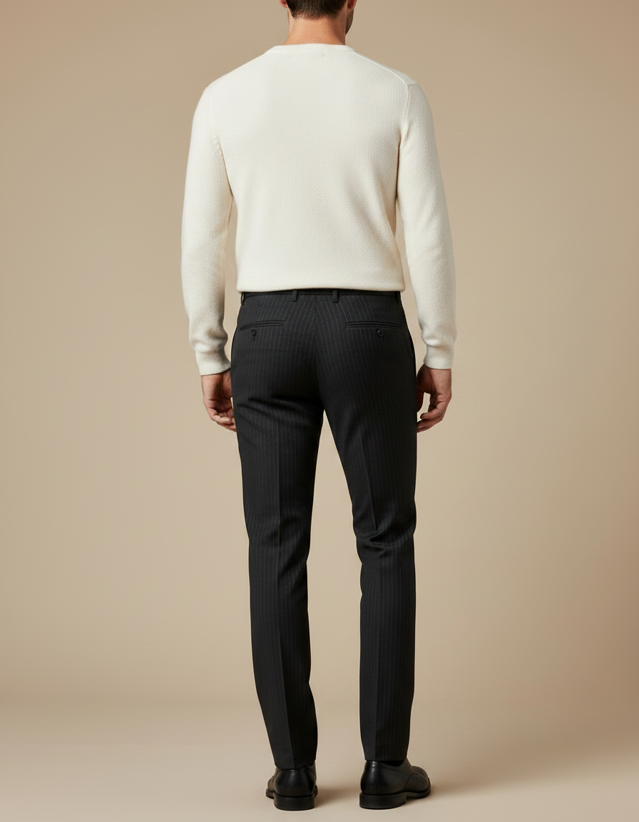 Pantalon Noir Rayé Habillé Élégant Homme Droit - Laine - vue 2
