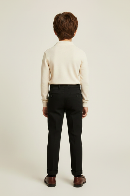 Pantalon Noir Garçon Habillé Élégant Classique Droit - Gabardine - vue 2