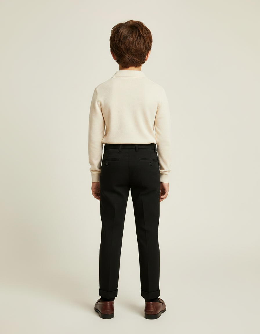 Pantalon Noir Garçon Habillé Élégant Classique Droit - Gabardine - vue 2