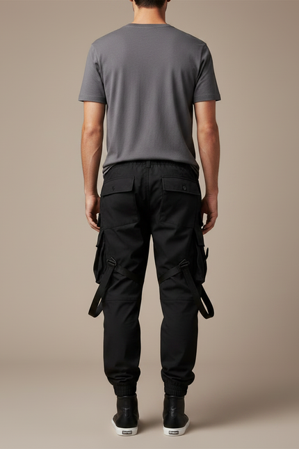Pantalon Noir Cargo Techwear Multi-Poches Homme - Polyester - vue 2