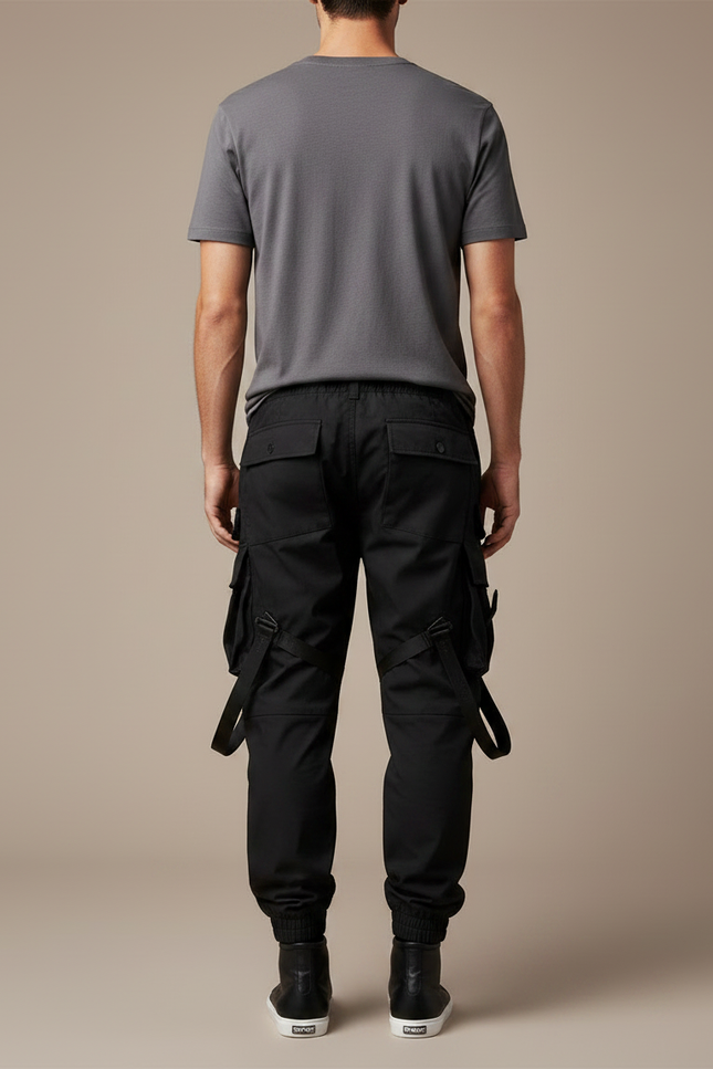 Pantalon Noir Cargo Techwear Multi-Poches Homme - Polyester - vue 2