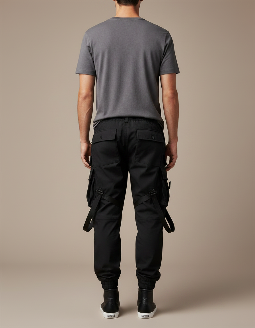Pantalon Noir Cargo Techwear Multi-Poches Homme - Polyester - vue 2